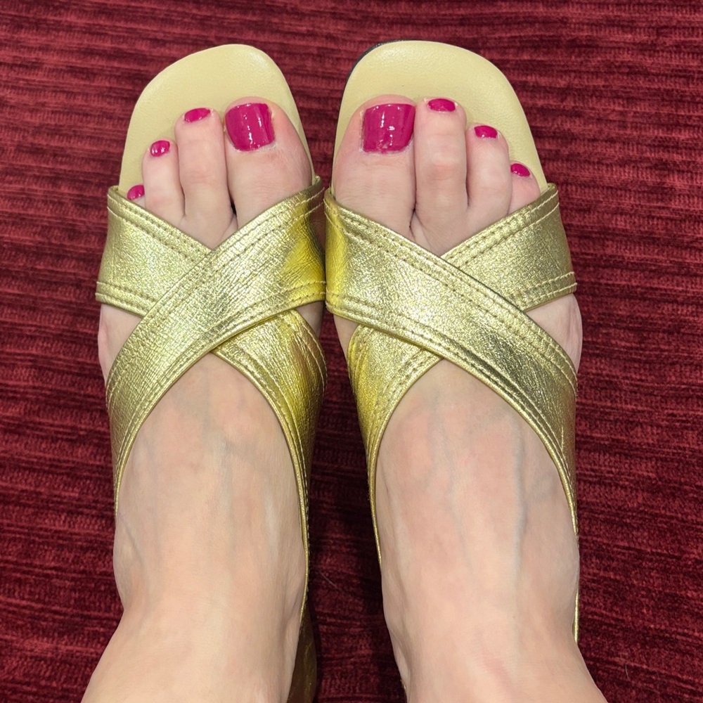 Metallic Gold Crisscross Slide Sandals for Women